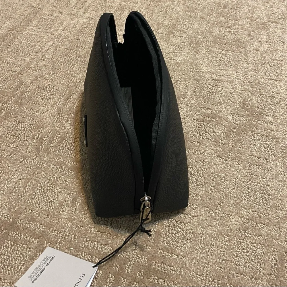 NWT {Sephora} Everyday Cosmetic Bag/Zip Pouch ~ Black Faux Leather